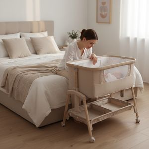 Culla per bambini con culla e cestello portaoggetti e ruote con <span class=keywords><strong>letto</strong></span> pieghevole <span class=keywords><strong>letto</strong></span> laterale regolabile altezza <span class=keywords><strong>letto</strong></span> bambino per neonato - Product Image 1