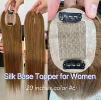Topper de cheveux naturels pour femmes, 20 pouces, couleur naturelle, base en soie, à raie libre, le plus vendu