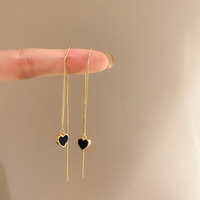 Mode noir coeur oreille ligne longues boucles d'oreilles suspendues pour les femmes couleur or oreille fil Piercing boucle d'oreille accessoires bijoux cadeaux