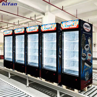 Réfrigérateur-congélateur vertical commercial avec refroidissement par air 220V/50HZ, porte vitrée, équipement de réfrigération pour bières et boissons