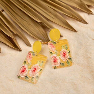 Boucles d'oreilles pendantes florales en résine peinte jaune, bijoux de mode bohème pour femmes, 12 pièces - Product Image 3