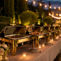 Ensemble de réchauds de luxe à couvercle roulant, chauffe-plats commerciaux en acier inoxydable pour buffet avec supports à combustible, équipement de restauration