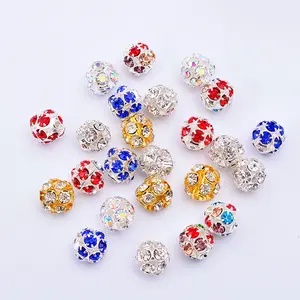 Wholesale 6/8/10mm Metal Diamond Colored Rhinestones Pave Disco Ball Round Disco Ball Clay Beads For Jewelry Making