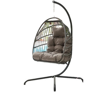 Sedia a dondolo moderna e pieghevole in rattan PE a forma di uovo, per camera da letto, giardino, patio, con supporto in metallo, per 2 persone, arredamento per camera da letto - Product Image 5