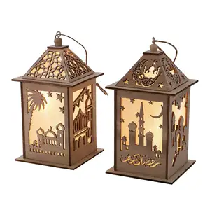 2024 Raya günü hediye ramazan festivali dekoratif ışık Gurban atmosfer modelleme lamba islam müslüman ahşap Led fenerler