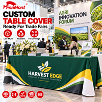 Housse de table publicitaire FEAMONT en sublimation par transfert thermique, housse ajustée en spandex 4ft 6ft 8ft pour conférences et événements d'entreprise