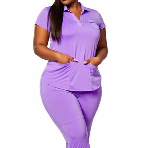 OEM <strong>Plus</strong> <strong>Size</strong> Women Nurse <strong>Scrubs</strong> Uniform Stretch Short Sleeve Tops Jogger Pants <strong>Sets</strong> Custom Logo