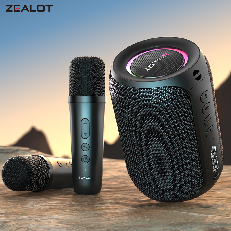 ZealotS62Mポータブルミニ15W充電式スピーカー、2つのミニマイク付き