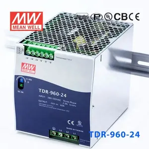 TDR-960 系列 24V 48V 960W AC-DC PSU DIN 导轨 SMPS 宽量程输入工业原装 MEAN WELL 开关电源
