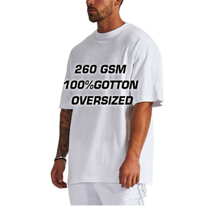 Hot-bán đường phố 260gsm Mens Vòng cổ bông trống Áo Thun bán buôn quá khổ thả vai áo thun cho nam giới - Product Image 2