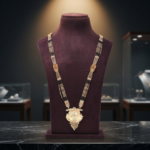 Collar con Colgante Chapado en Oro de 24K al por Mayor, Joyería Tradicional para Bodas, Cuentas Negras con Colgante Largo, Joyería de Oro - Product Image 2