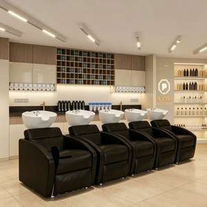 Modern Luxury Hair Salon Interior Design Whole Store Solution Custom Salon Furniture <b>Oak</b> Brass Glass Styling Station - Product Image 6