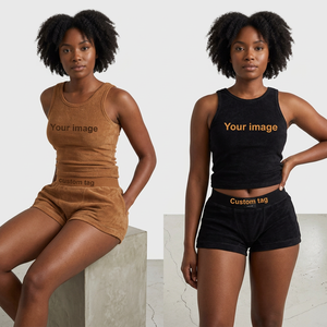 Women Customize Ribbed Tank <b>Top</b> Sets 100% Cotton Fleece Breathable Quick Dry Custom Logo Size Tank <b>Top</b> & Shorts Sets - Product Image 1