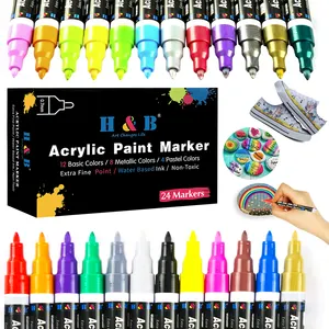 Permanent Metallic Acrylic Marker Pens For Rock Painting Set Of 24 Acrylic Paint Markers