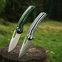 Couteau de survie pliant pour l'extérieur - Lame D2 usinée CNC, manche G10, mécanisme de verrouillage à bouton, couteau Bowie et de combat, DIY OEM