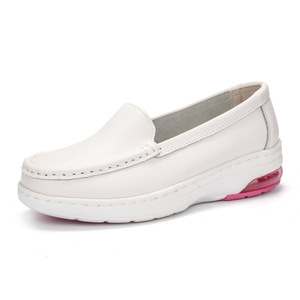 Cuscino con suola spessa in vera pelle bianca <span class=keywords><strong>scarpe</strong></span> Casual da donna con zeppa a punta tonda <span class=keywords><strong>scarpe</strong></span> da ballo di grandi dimensioni - Product Image 1