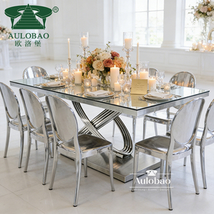 Wedding Banquet Hall <b>Mirror</b> Glass 12 Seater Dining <b>Table</b> Set Modern - Product Image 5