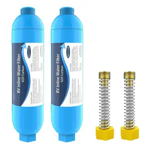 RV Inline Water Filter with Flexible Hose Protector Certified by NSF to Reduce Bad Taste Odors Rust Chlorine Lead Fluoride