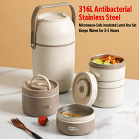 Boîte à lunch isotherme en acier inoxydable 304, ensemble de boîtes à lunch portables, anti-fuite, récipient alimentaire thermique avec coque en PP pour l'école et le bureau