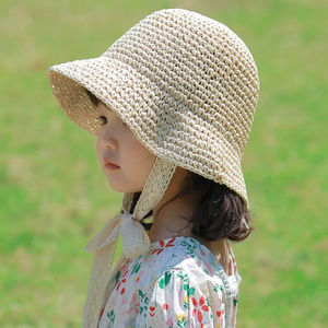 Chapeau de paille d'été pour filles, garçons, plage, voyage, chapeaux seau pour enfants, dentelle ajustable, corde coupe-vent, accessoires de mode 2-6Y - Product Image 2