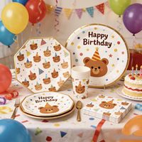 Ensemble de vaisselle pour fête d'anniversaire Lanweier, motif ours, assiettes en papier, ensemble de fête d'anniversaire pour enfants, thème de dessin animé mignon