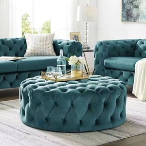 Tufted <strong>Chesterfield</strong> Round Ottoman Velvet Upholstered <strong>Footstool</strong> with Solid Timber Frame for Living Room and Bedroom Decor - Product Image 6