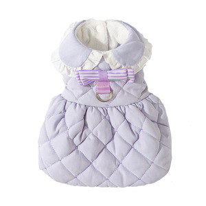 Robe pour animaux de compagnie pour petits chiens, Bichon Frise Teddy, vêtements d'automne et d'hiver en coton rembourré, doublure polaire épaisse, violet jaune - Product Image 5