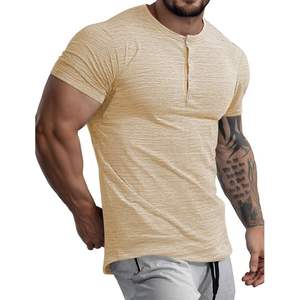 2025 hombres musculosos Slim algodón cuello en V Henley gimnasio entrenamiento camiseta atlética camisetas - Product Image 2