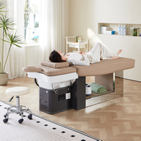 Table de lavage de cheveux professionnelle inclinable avec design incurvé, cuvette en céramique, pour massage thaïlandais, hydrothérapie et lit de spa capillaire