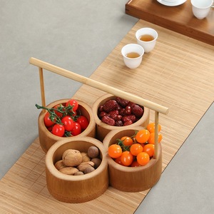 Handheld bamboo basket gift box, bamboo handheld snack basket, desktop tea and snack box, dried fruit <b>plate</b> for storing fruits - Product Image 1