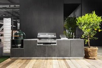 Meubles de cuisine extérieurs modernes Vermonhouzz en acier inoxydable 304, système d'îlot barbecue toutes saisons avec évier et rangement