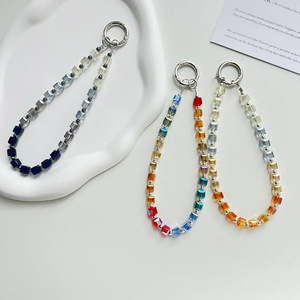 LED Cube Color Rhinestone Eco-friendly Phone Lanyard Rainbow Glitter Short Strap Earphones Backpack Camera Chain Crystal