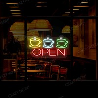 Enseigne néon personnalisée 'Coffee Cup Open' avec logo personnalisé, néons LED RGB flexibles, vente en gros et dropshipping
