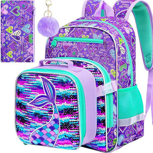 <b>Water</b> <b>Resistant</b> School <b>Backpack</b> Lunch Box Elementary Kindergarten Unicorn Mermaid Dinosaur Fashion Zipper <b>Backpack</b> Set 3-Piece - Product Image 1