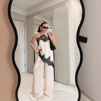 Ensemble Camisole et Pantalon Asymétrique en Satin avec Dentelle Patchwork, Nouvelle Collection Été, Style Doux et Séduisant, Vente en Gros pour Boutiques, pour Femme