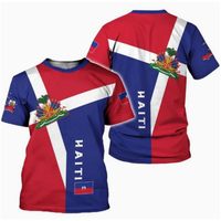 T-shirt pour adulte à manches courtes en polyester imprimé numérique motif Haïti de qualité supérieure, nouveau style d'été, parfait pour offrir en cadeau à des amis
