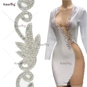 Keering Strass Trim Hand Made Silver Bold Perlen Patches Besätze und Kristall Ausschnitt Applikationen für Kleider Kleidung