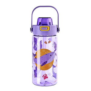 Cartoon Kids Water Bottles With Straw Flip Top <b>Plastic</b> <b>Drinkware</b> For Outdoor Activities Bpa Free With Strap - Product Image 3