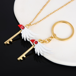 Set de Llavero y Collar con Llave Alada de Cabeza de Pájaro Magic Girl - Joyería de Cosplay de Anime, Llave Alada de Aleación con Cristal Rojo - Product Image 5
