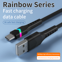 Kabel Pengisian Cepat USB ke Type-C QC 3.0 dengan Lampu LED Ambient Keren di Dalam, Kualitas 3A, Kabel Data Pengisian Cepat dengan Jalinan Tahan Lama