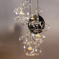 Lustre à bulles nordique, luminaire suspendu en verre LED inspiré des designers italiens, finition dorée, taille moyenne, pour la maison ou le bureau