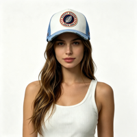 Gorra Trucker Vintage Estilo Francés con Efecto Desgastado, Tejido de Malla, Parche de Logotipo Personalizado Retro, Streetwear