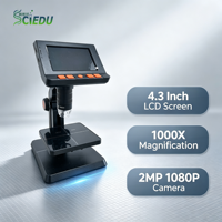 Microscope numérique à zoom continu SCIEDU AAMSDT17 1-1000X, écran LCD HD 4,3 pouces, 2MP 1080P, microscope électronique pour PCB