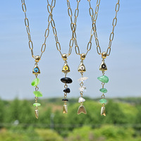 Collar con Colgante de Pez de Aventurina Verde y Cuarzo Transparente SongYi, Cadena de Clip de Cobre Chapada en Oro
