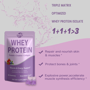 Haccp OEM ODM 3 en 1 Gummies protéinés au lactosérum, Créatine monohydrate, Collagène, Source de protéines pures, Soutien musculaire et énergétique - Product Image 3