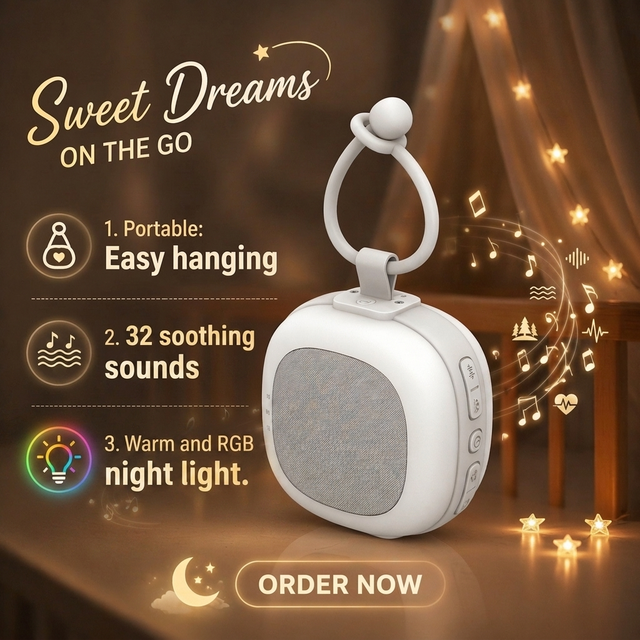 Cry Sensor White Noise Machine for Baby Portable Sleep Aid with 32 Relaxing Sounds and Adjustable Night Light