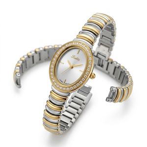 <span class=keywords><strong>Montre</strong></span> élégante pour femmes, vintage, petit cadran ovale, bicolore, plaqué or et argent, mouvement japonais, tendance, élégante, quartz - Product Image 3