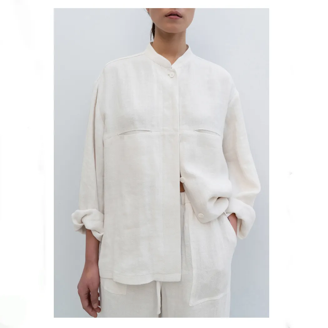 Women Shirt 100% Linen Fabric Solid Natural Eco-Friendly Material Long Sleeve Girls Shirt Casual Clothing Linen Fabric