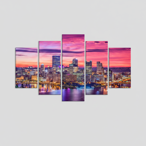 City Skyline <b>Canvas</b> Print: Vibrant Urban Nightscape <b>Wall</b> Art,SET OF 5 MIX <b>CANVAS</b> - Product Image 2