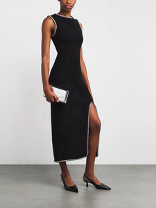 เดรสผู้หญิงสไตล์วินเทจหรูหรา ประดับคริสตัล ทรงเข้ารูป ความยาวปานกลาง สายเดี่ยว ผ่าข้าง ดีไซน์แบบเสื้อสายเดี่ยว - Product Image 2